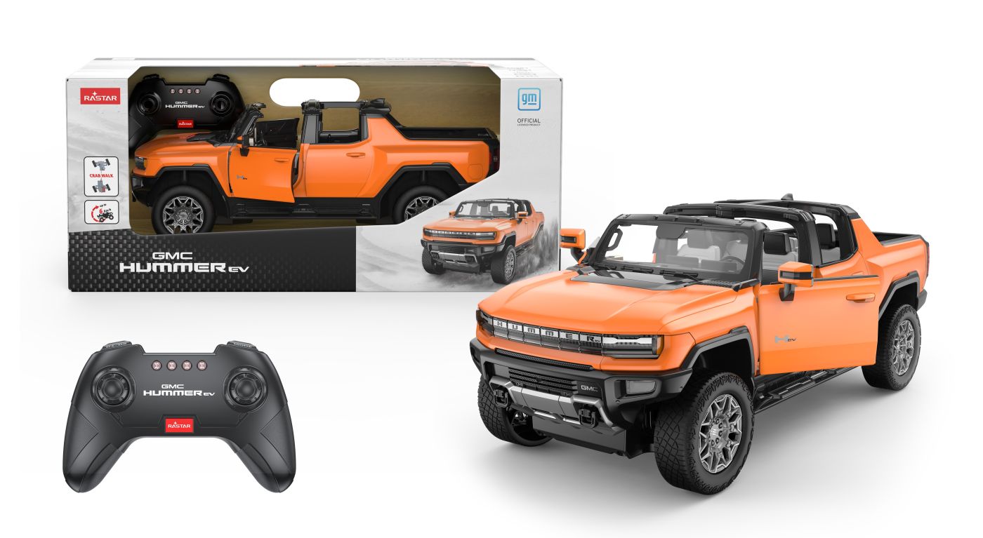 Masinuțe cu telecomandă - MASINA CU TELECOMANDA GMC HUMMER EV PORTOCALIU SCARA 1 LA 16