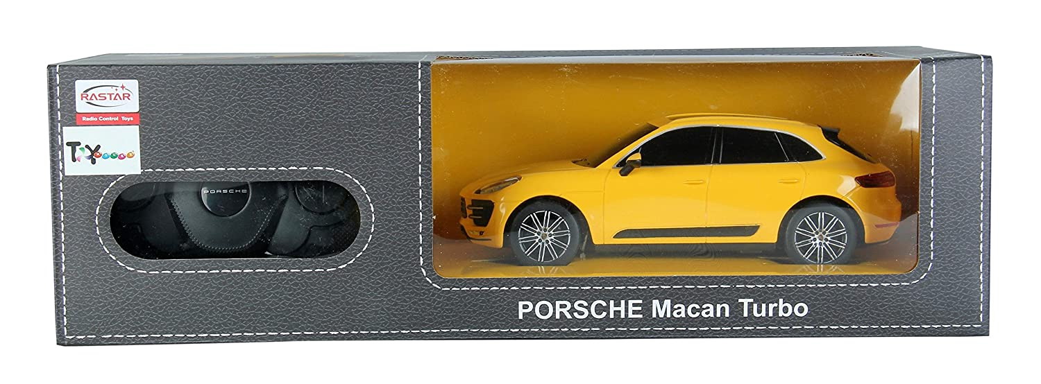 Masinuțe cu telecomandă - MASINA CU TELECOMANDA PORSCHE MACAN TURBO GALBEN CU SCARA 1 LA 24